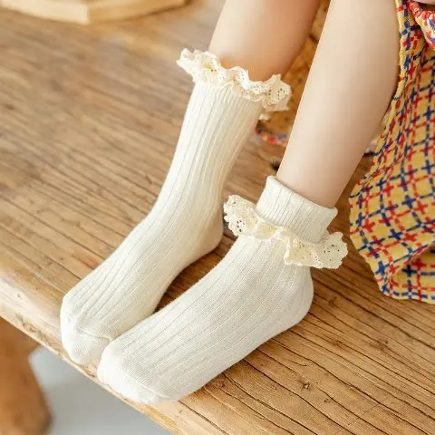 2022 New Spring Organic Cotton Crew Kids Toddler Baby Girl Ruffle Socks