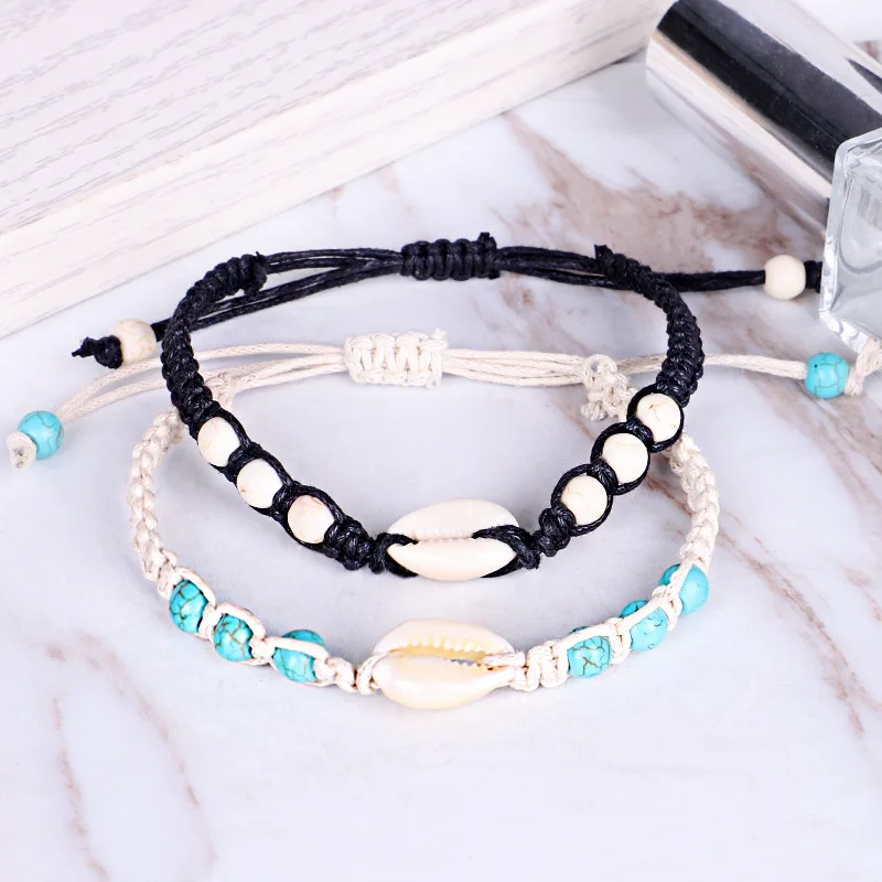 Best Design Bohemian Beach Handmade Braided Cord Natural Beads Cowrie Puka Sea Shell Charm Bracelet for Women Gift