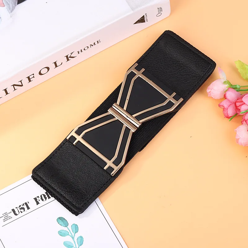 Luxury Ladies Elastic Corset Wide Belts For Women Metal Vintage Buckle Pu Leather Waist Belt