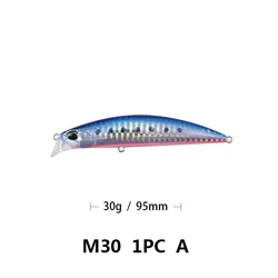 New Products 95mm 30g Lifelike 3D High Simulation Eyes Heavy Minnow Sinking Lures with Sharpended Hook