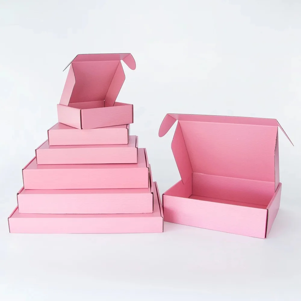 Custom Logo Pink Shipping Boxes for Small Business Small Corrugated Mailer Cardboard Boxes for Packaging Gift Boxes