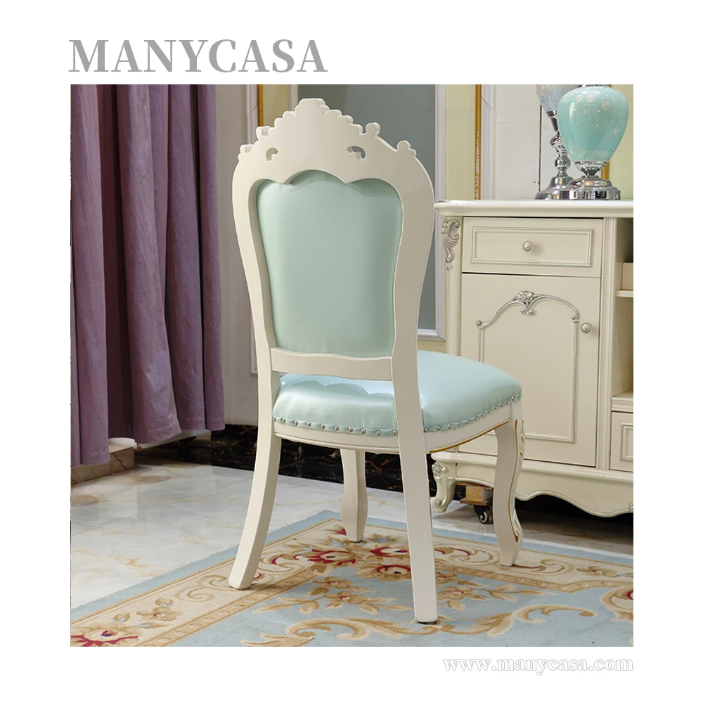 European style dining chair Korean pastoral modern simple solid wood restaurant back chair cloth art ivory white hotel  chair