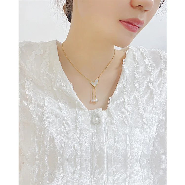 2024 Fashion New Wholesale Pearl and Heart Necklace Customized Collar Fashion Jewelry Stainless Steel Necklace