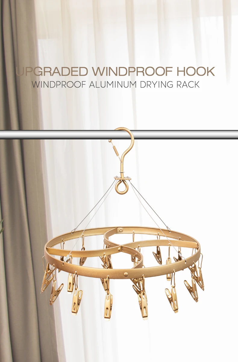 Strong Metal  24 Clips Stainless Steel Clothes Socks Shorts Underwear Rack Windproof Durable