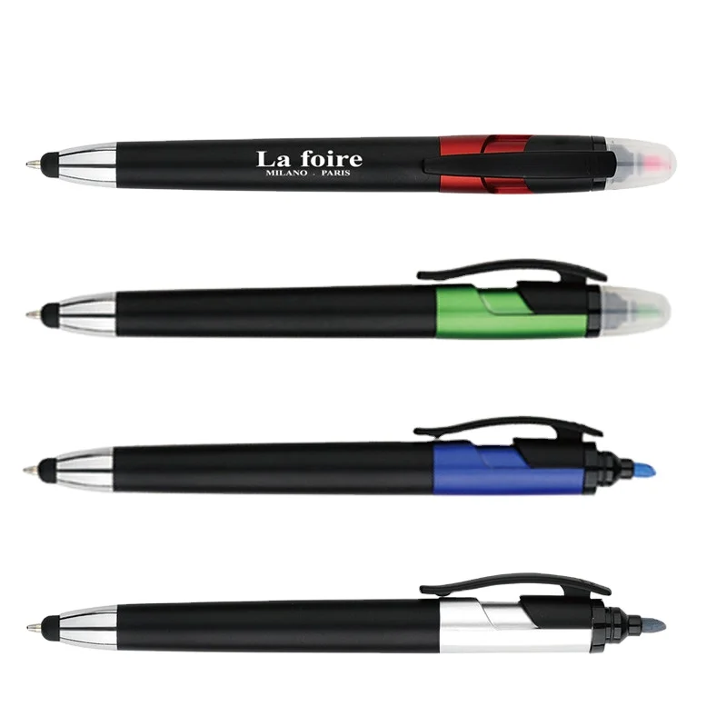 Custom promotional multi colored plastic function ball point pen with highlighter