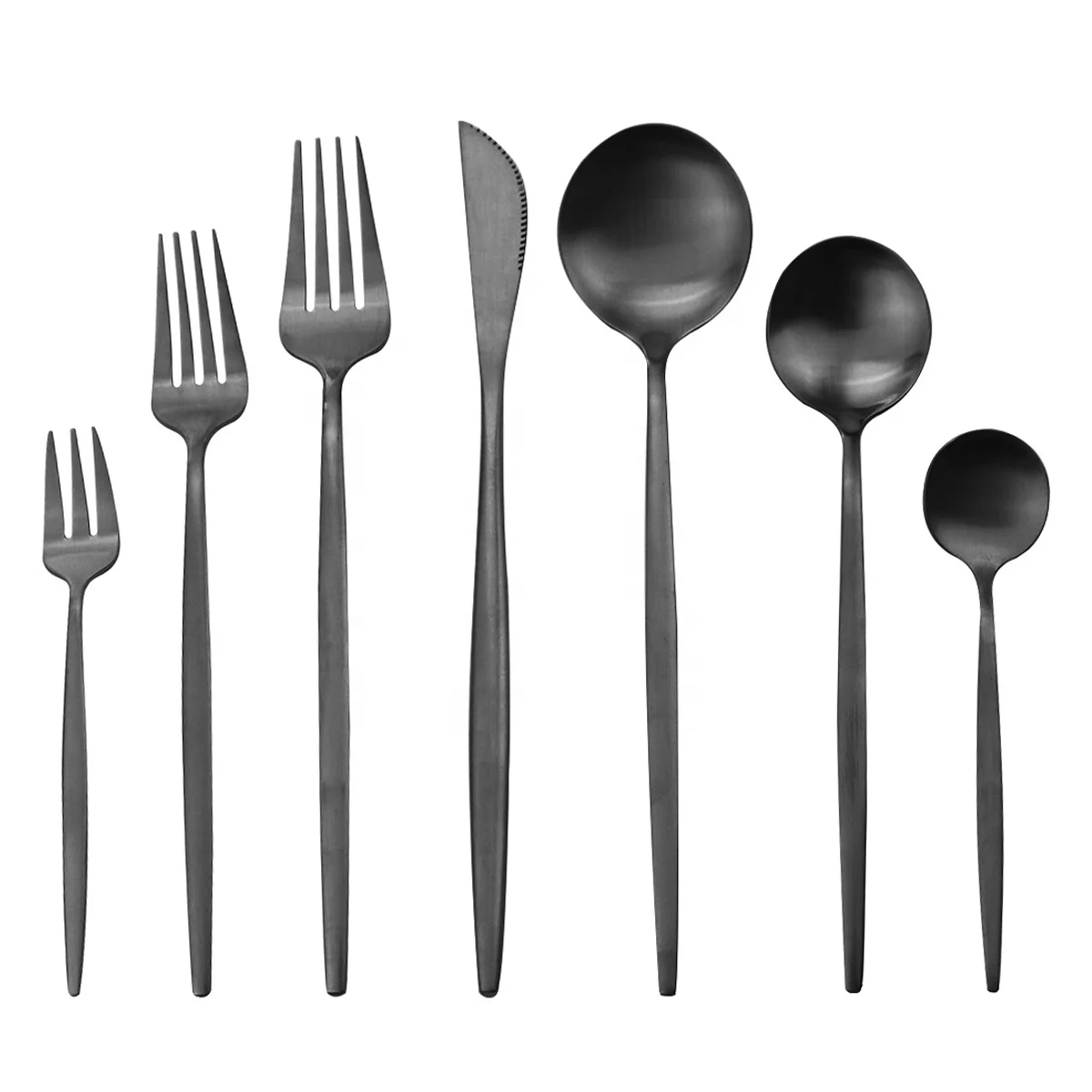 Wholesale High Quality Stainless Steel Silverware Flatware Spoon Fork Knife Black Matte Cutlery Set