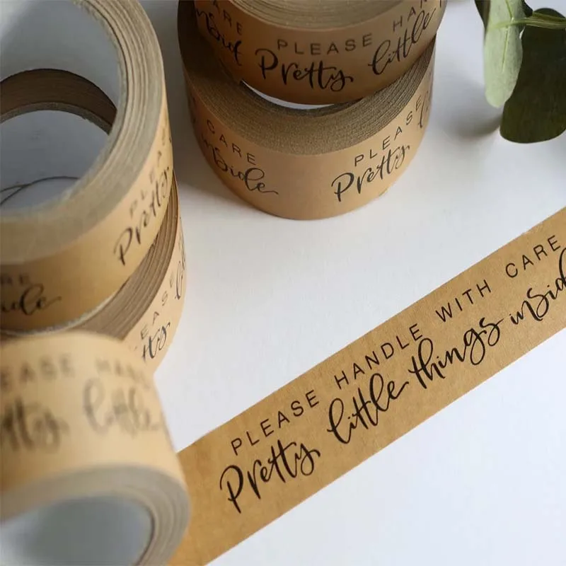 Упаковочная лента с логотипом на заказ активированная водой усиленная из крафт-бумаги клейкая упаковочная