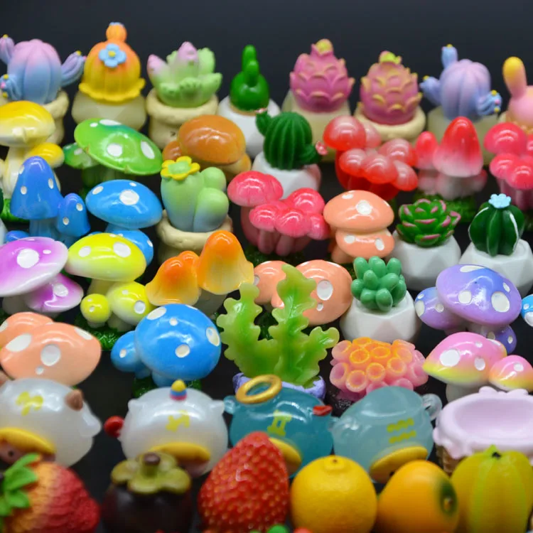 kids play set resin terrariums figures kit for girl home fairy garden miniature mushroom Succulent plants cactus 3D collectible