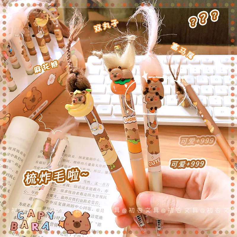 Creative Capybara Gel Pen Funny Black Ink Pen 0.5mm Writing Width Students Fun Explosive Hair Press Made Plastic Promotional Use