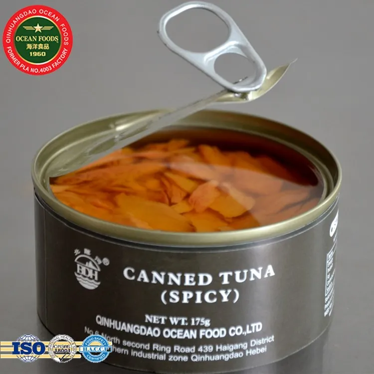Canned Food Sea Canned Tuna Fish Spicy Flavor Tuna. Tender 175g Body Salt