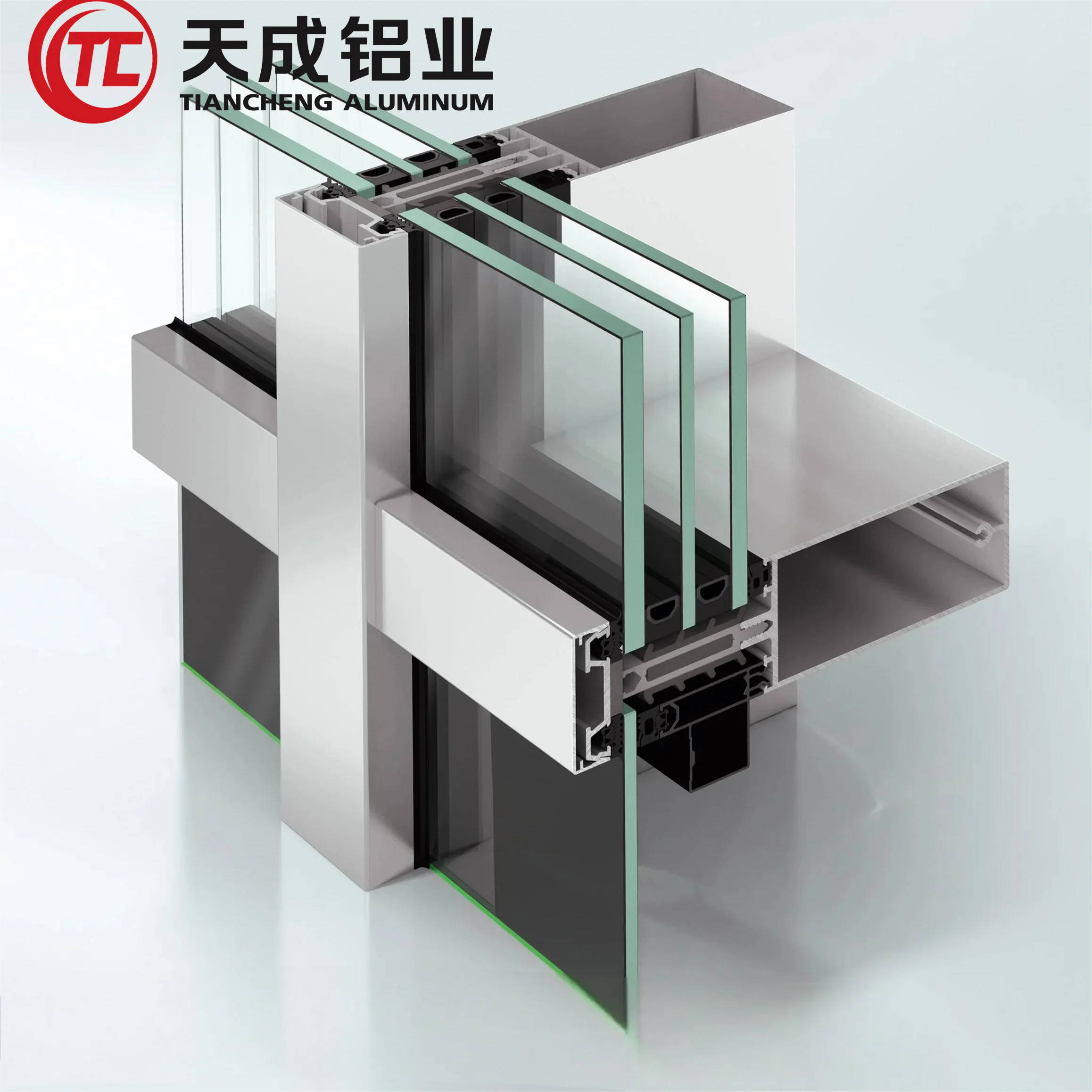 Mirror Professional Unitized System Curved Tempered Frameless Operable Aluminum Profile Curtain Wall