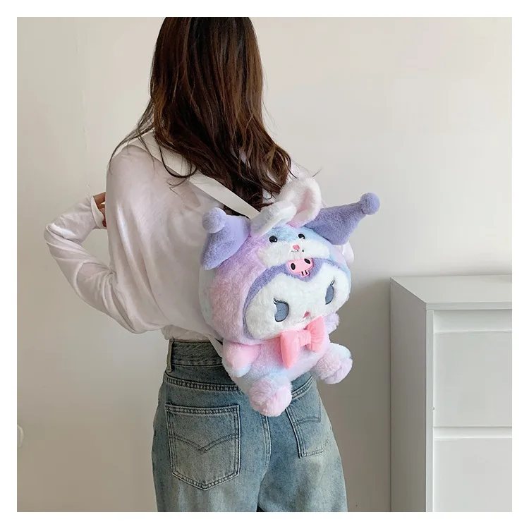 In Stock Cartoon My Bag Melody Kuromi Cinnamoroll Stitch Kitty Pikachu Plush Backpack Handbag Plush Toy Sanrio Bag