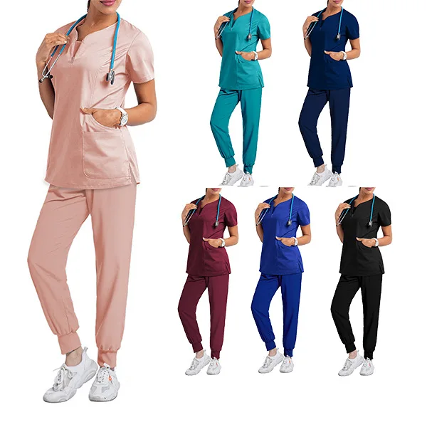 Hot Sales  Nursing Scrubs Sets Medical Hospital Uniforms Fashionable Custom Joggers Spandex Nurses Scrub Uniform