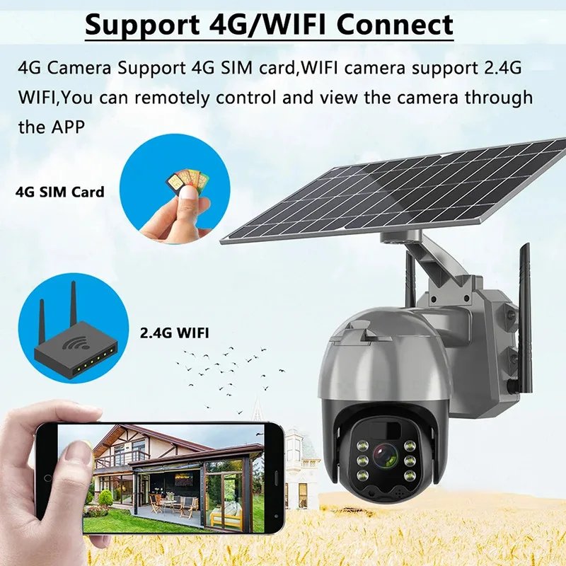 4MP 6MP 8MP HD пиксель уличная 4G Солнечная камера система безопасности с SIM-картой