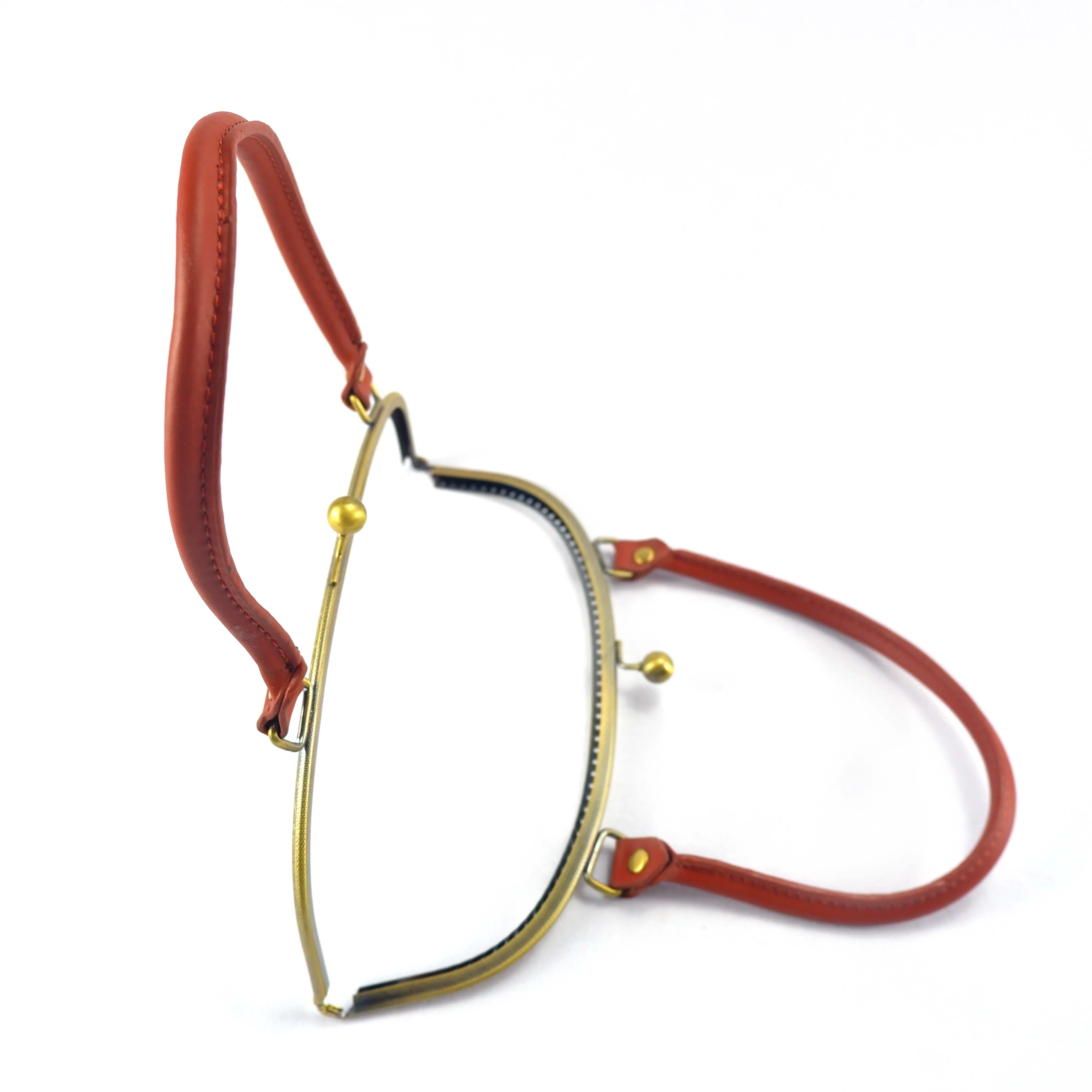 24.7*9.5cm Color Brown purse metal frame with leather handle bag frame closure hardware
