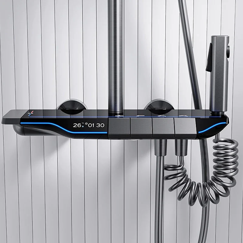 LED Digital Piano Shower System Faucets Shower Bathtub Mixer Faucet with Handheld Spray and Glass Shelf