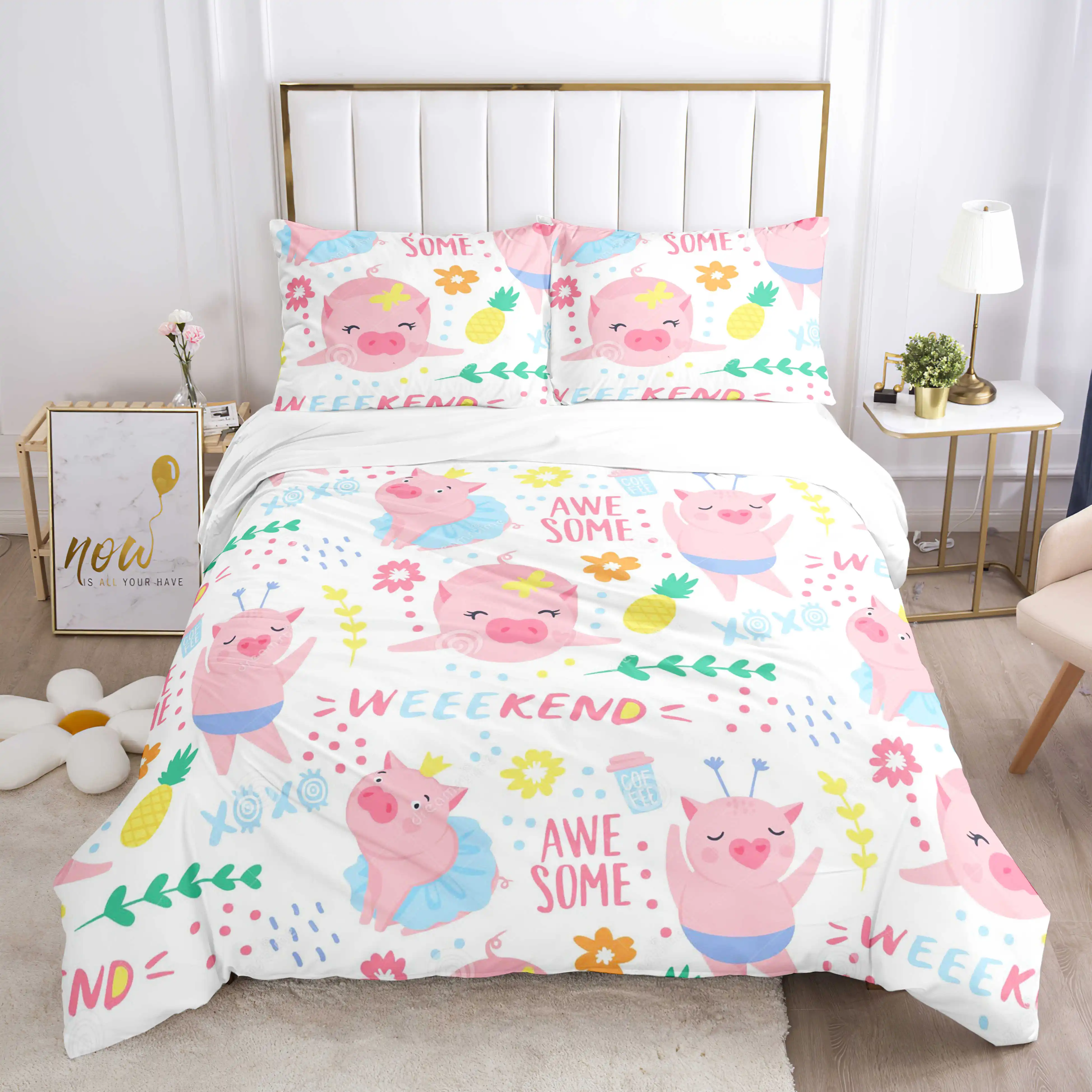 3D Print Duvet Cover animal feathers palm leaves tropical plant birds comfortable double bed bedding set
