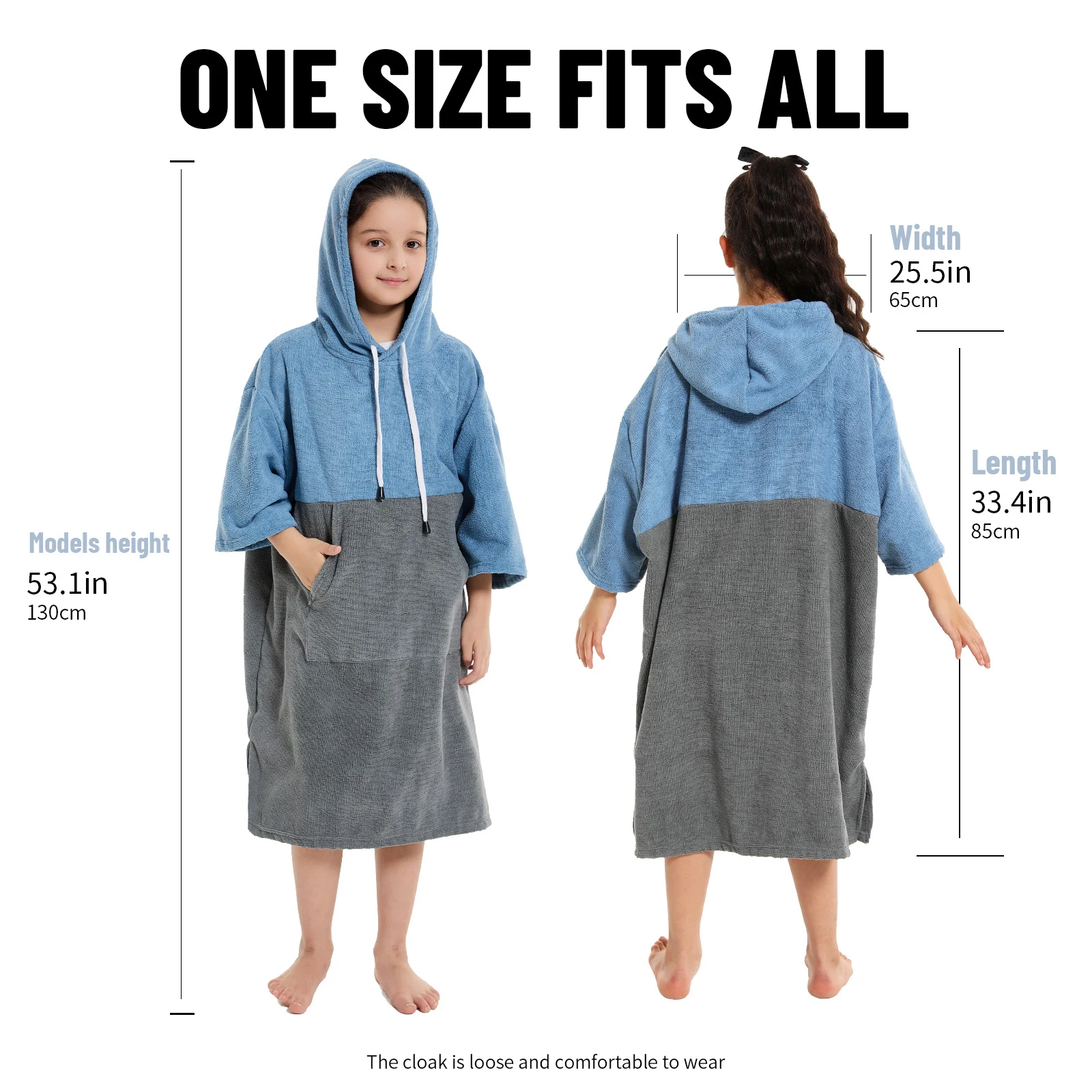 Towel Robe Chidren Microfiber Changing Robe with Hoodie and Large Front Pocket for Surfing and Outdoor Activities