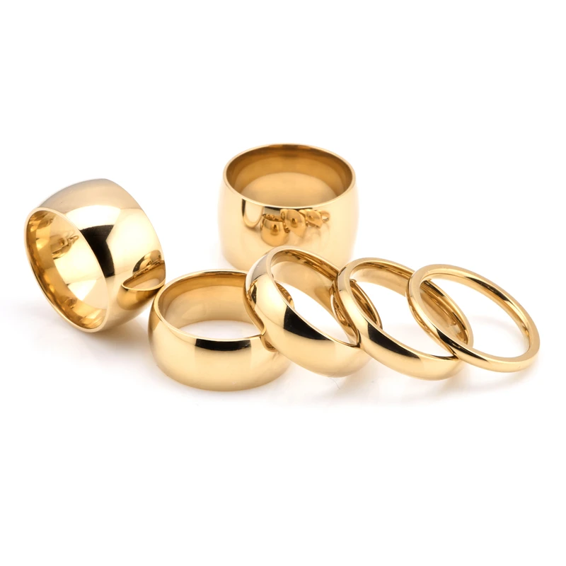 Fashion Band Ring Stainless Steel 18k Gold Plated Color High Polish Finish Multi Width Engraved Logo Couple Ring Jewelry