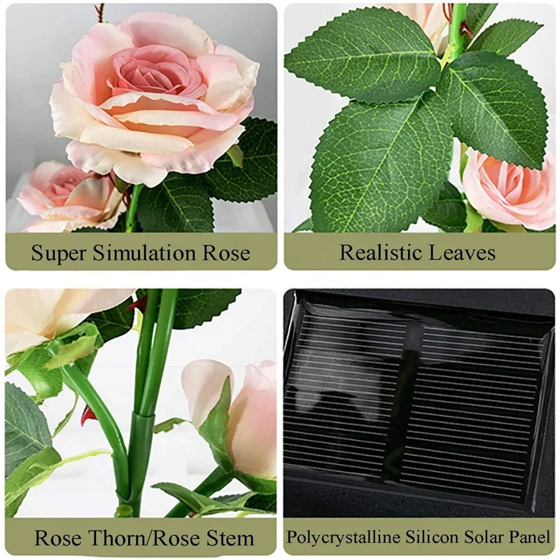 Lamp Spike Led 3 Heads Rose Flower Shaped Lights Solar Powered Outdoor Landscape Garden Lawn Walkway Led Decoration Spike Lamp