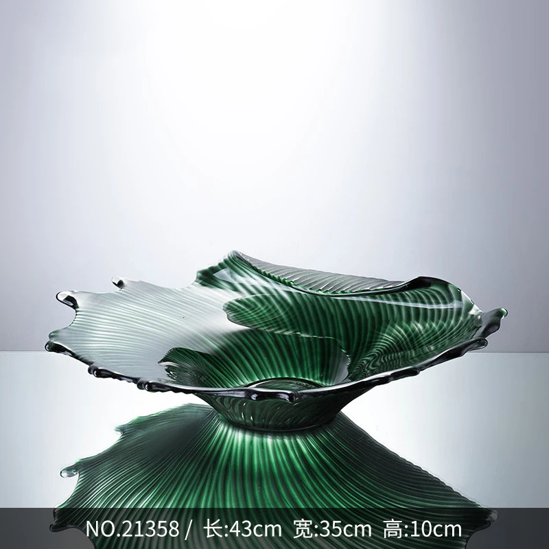Nordic Luxury Home Accessories Hand Blown Compote Plate Fruit Tray Green Glass Fruit Bowl