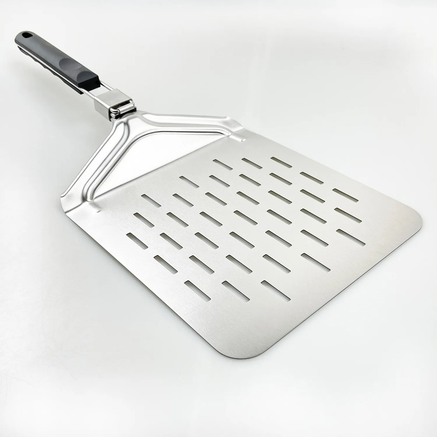 2023 kitchen hot sale Extra Large stainless steell perforated  pizza peel with folding handle