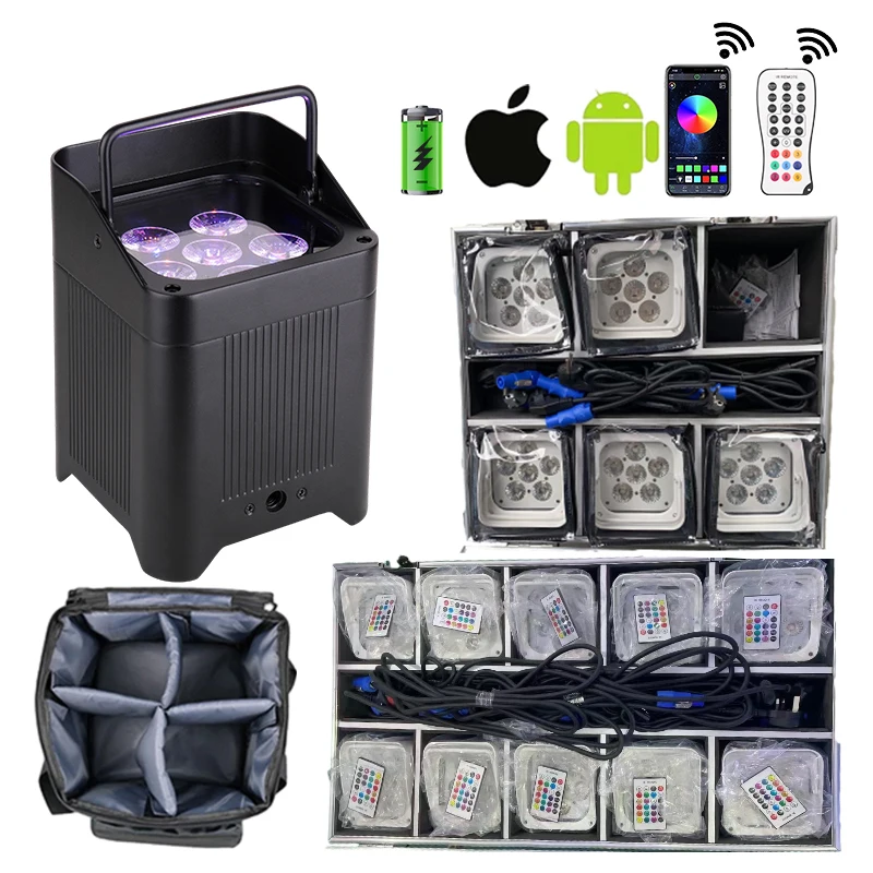 6pcs 18w Uplight Battery Wireless RGBWAUV 6*18w Wireless Battery Led Par Can Light Stage Light for Wedding DJ