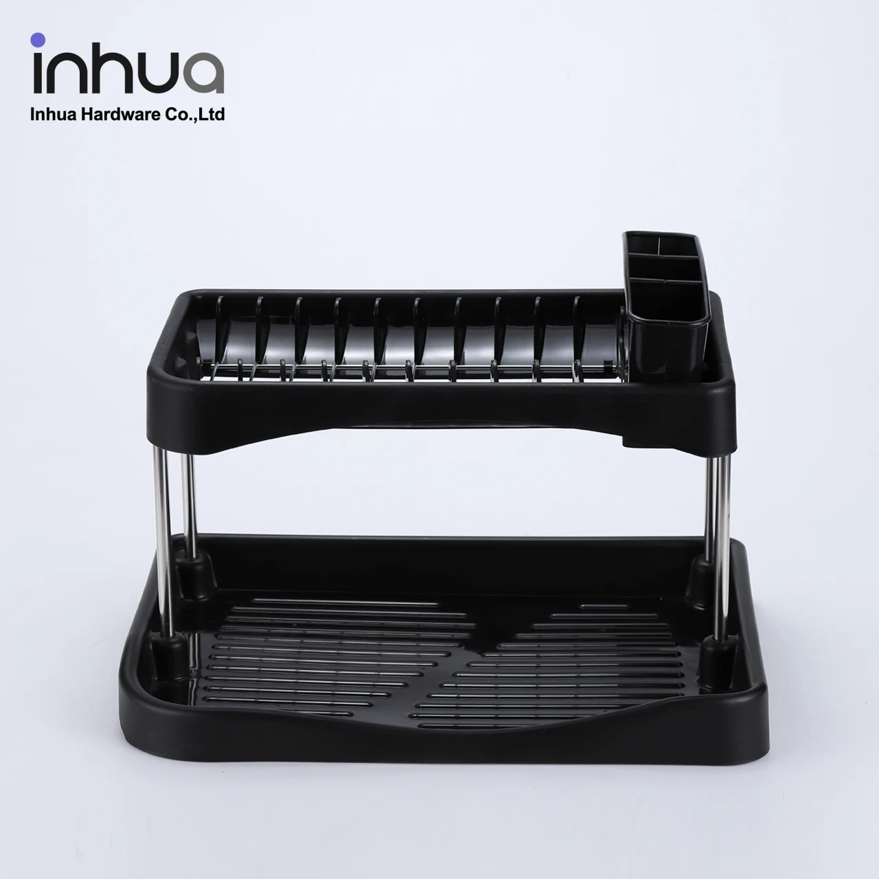 
Excellent quality low price 2 tier dish drying rack chrome plated storage rack kitchen utensil rack black plastic 