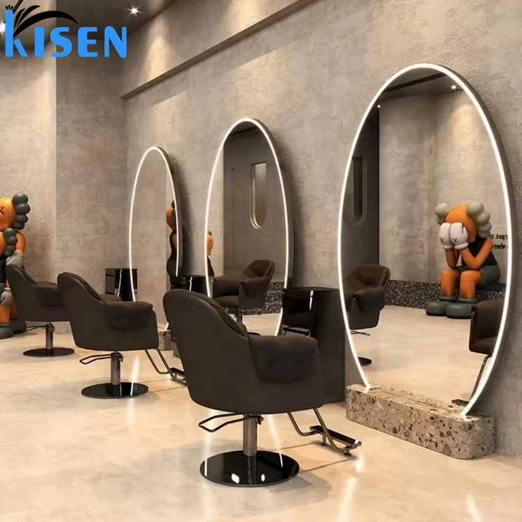 Kisen barbershop новые модные большие зеркала для салона индивидуальная светодиодная станция стайлинга двойные одиночные красоты с камнем
