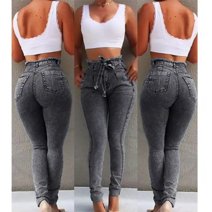 China Manufacturer New Design Women Blue Button Colombian Jeans Skinny Lift Butt High Waist Denim Pants