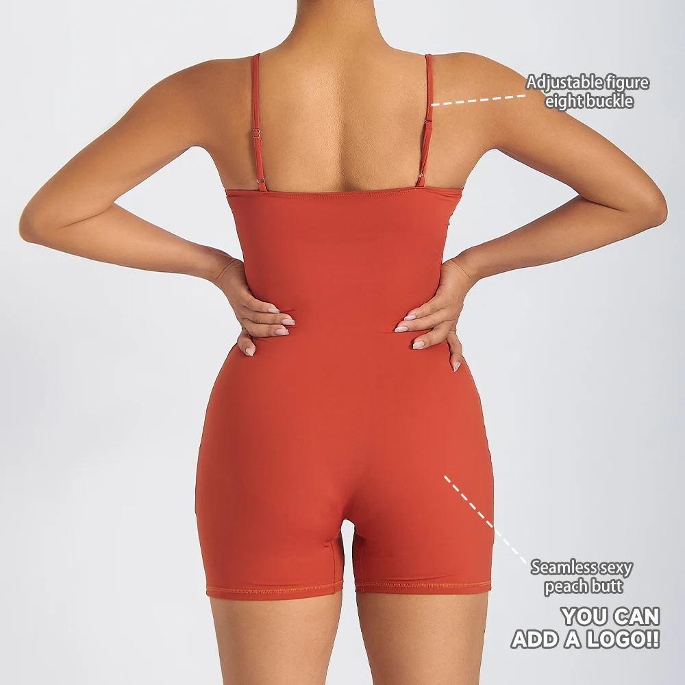 Luckpanther New Arrival Ladies Sport Outfit Adjustable Spaghetti Straps Backless Onesie One-piece Playsuit Running Yoga Shorts