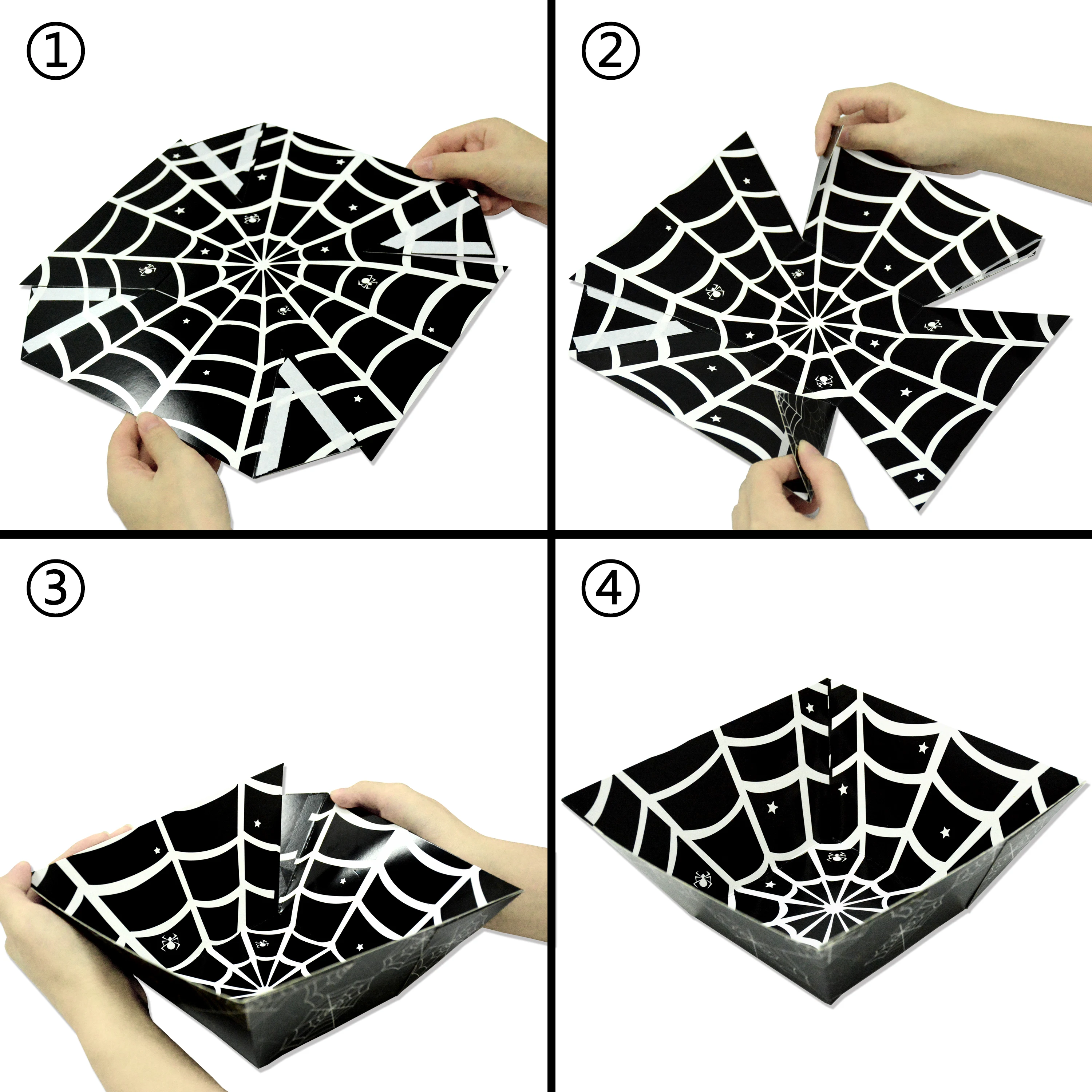 Customize Paper Party Plate Halloween Party Supplies Paper Packing Food Grade Spider Theme Halloween Candy Packing Decor Box