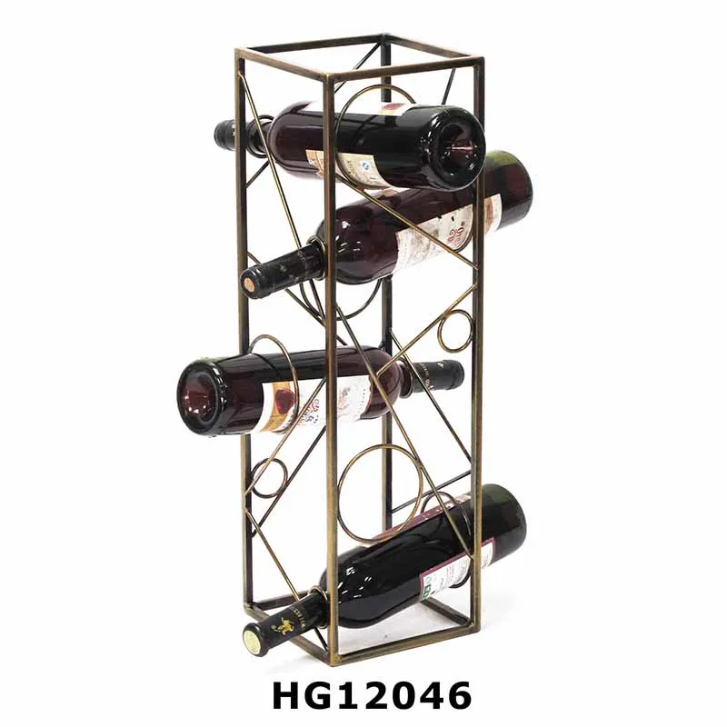 2022 Popular Hot Selling Vintage Decorative Square Shape Metal Decoration Wine Bottle Holder Geometric Wine Rack