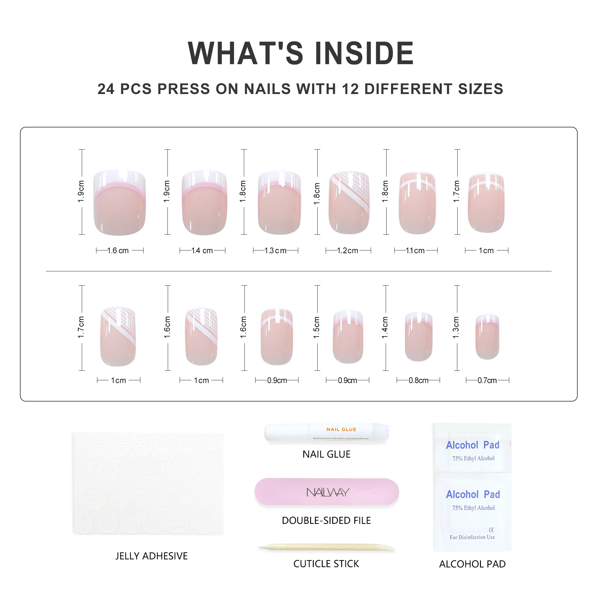 Nailway High Quality  Wholesale Short Square China Fake Nail French Nails Custom Design Press On Nails