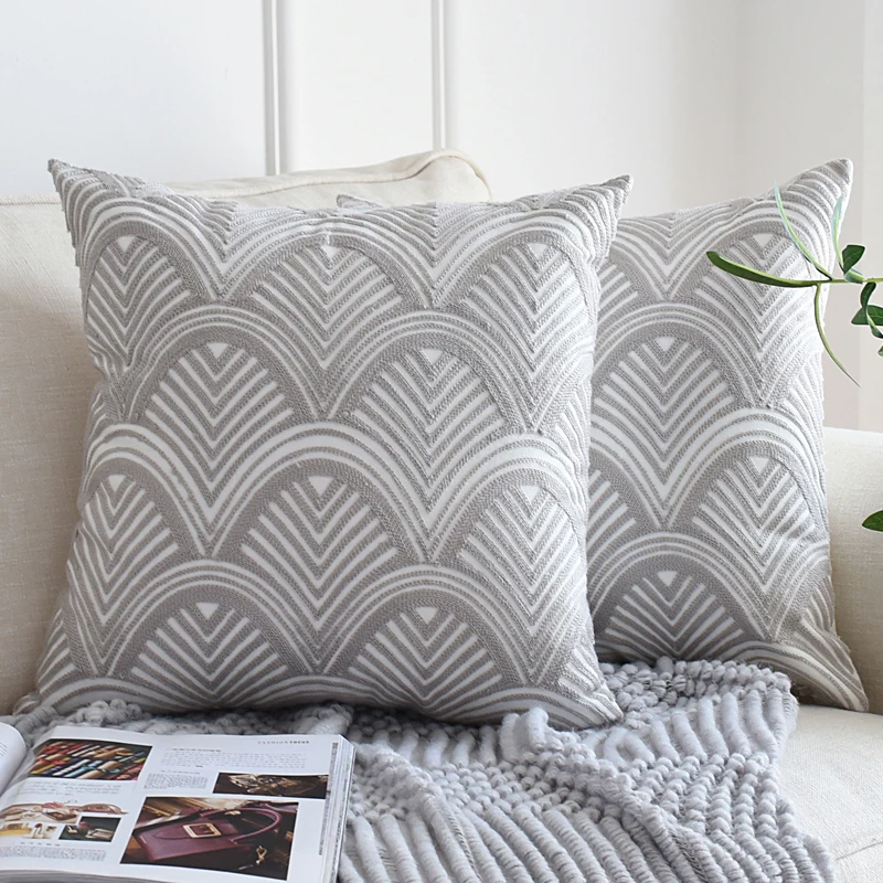Hand Embroidery Cushion Cover European Luxury Geometric Embroidered Throw Pillow Cover Decoration Pillow for Couch 18*18 inch