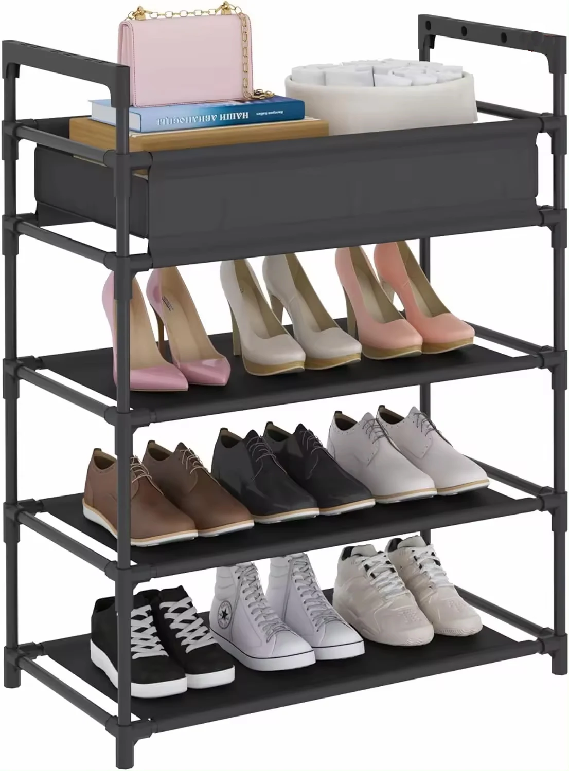 Cheap 5 Tier Shoe Rack With Storage Box Portable Non Woven Metal Shoe Cabinet
