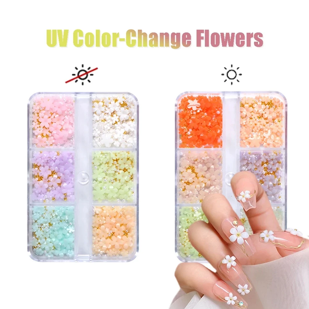 2022 Color-Changed Flower Decors 5petals Japanese Resin Macaroon Florets UV Flower Mix Nail Art Charms 3D Accessory Kit 3+6mm