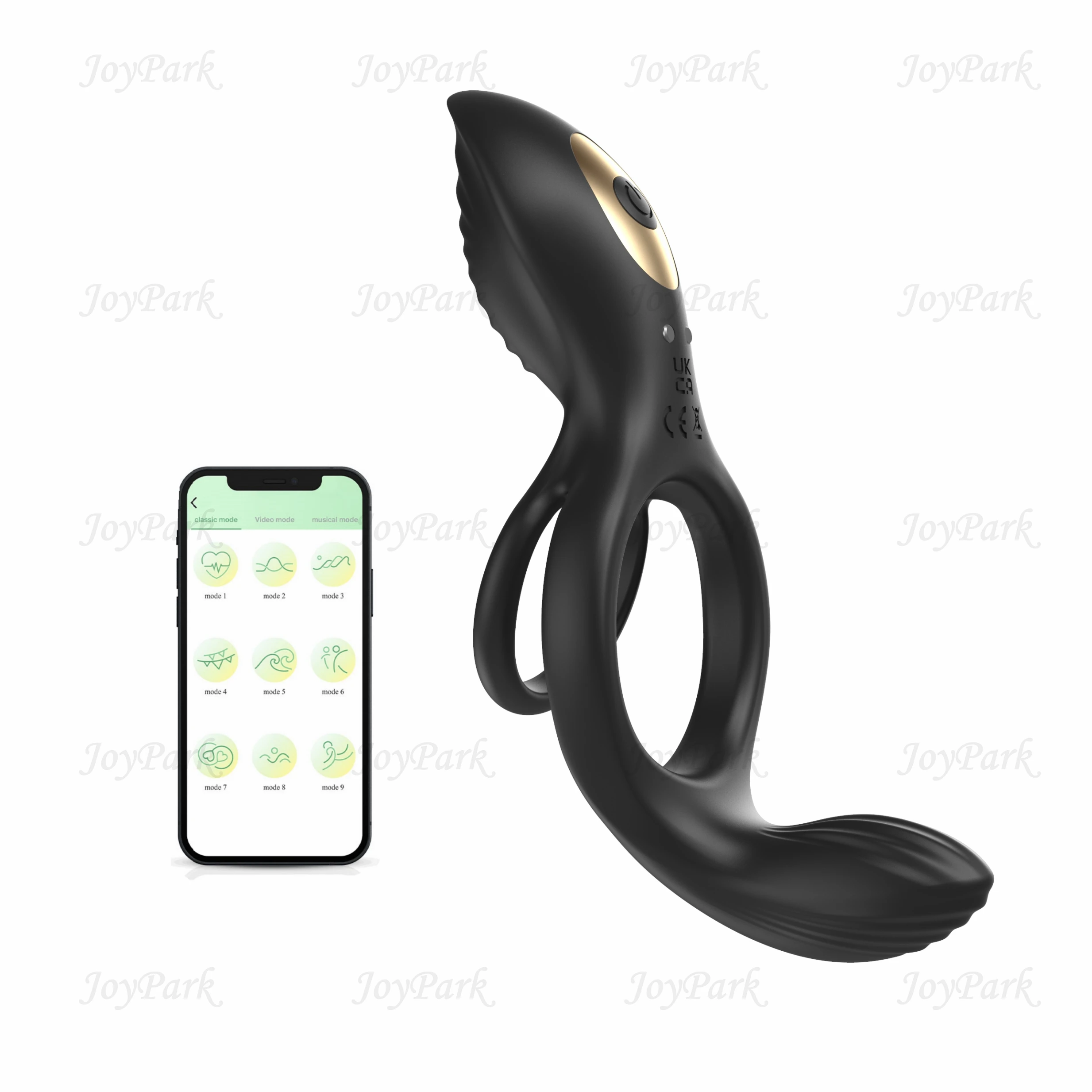 JoyPark Dual Motor Silicone Double Penis Ring Lock Couple Shock Penile Mens Masturbate Remote Control APP Vibrating Ring for Men