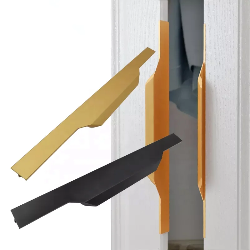 China Hardware Kosin Aluminium Black Gold Kitchen Cabinet Door Edge Profile Pull Handle MLP-0082D