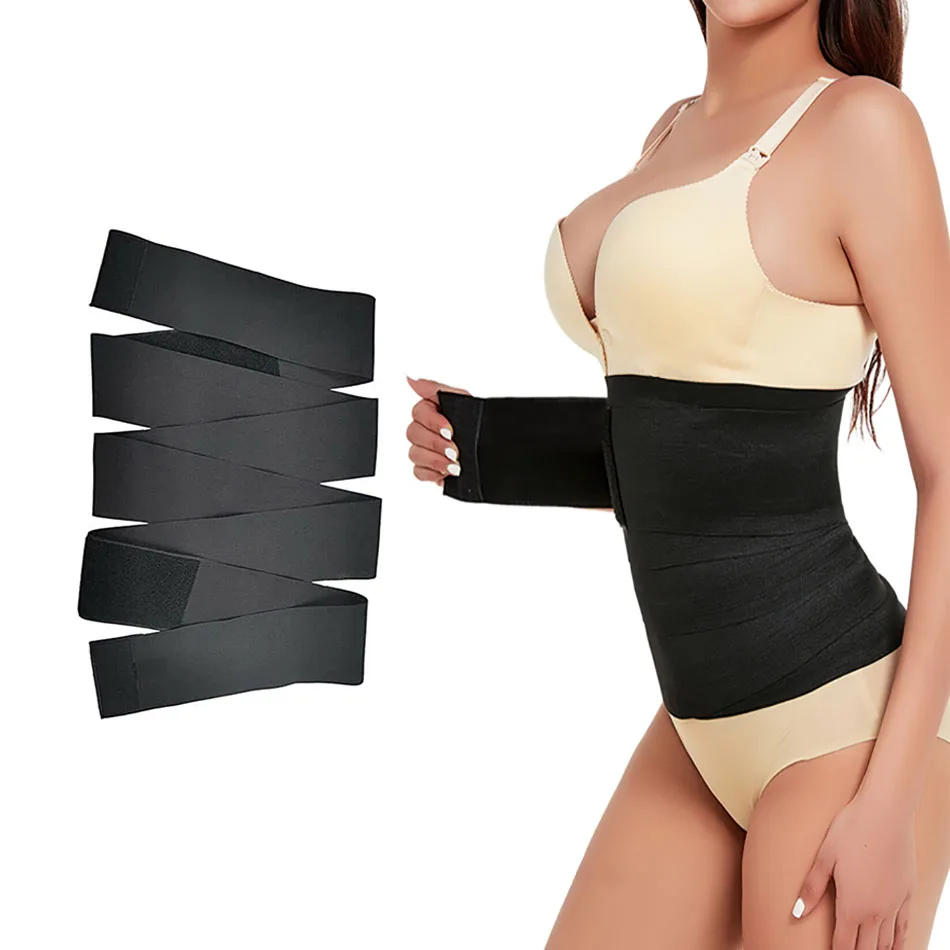 Waist Wrap Slimming Bandage Elastic Waist Trainer Corset Black Private Label Latex tummy wrap waist trainer