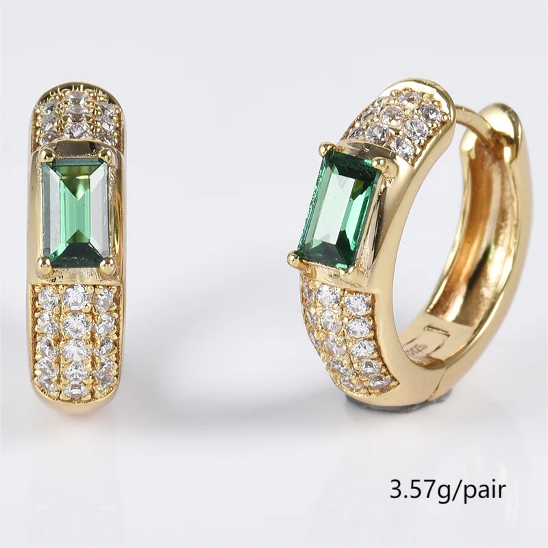 Carline topsale custom 925 sterling silver jewelry 18k gold plated 5a zircon green nano glass pave setting huggie hoop earrings