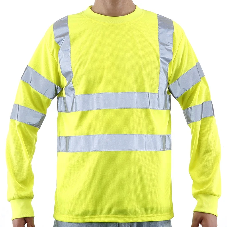 Hi Vis Long Sleeve Shirt 100% Cotton Reflective T-Shirt for Construction
