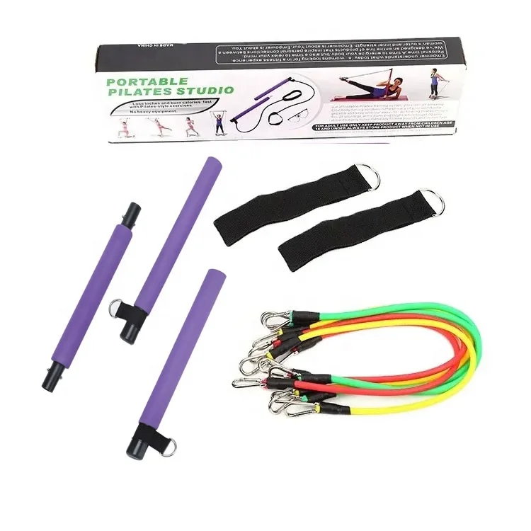 Wholesale 3 Section Portable Pilates Bar Kit Adjustable Exercise Yoga Bar Pilates Stick Kit Set Pilates Bar with Resistance Band