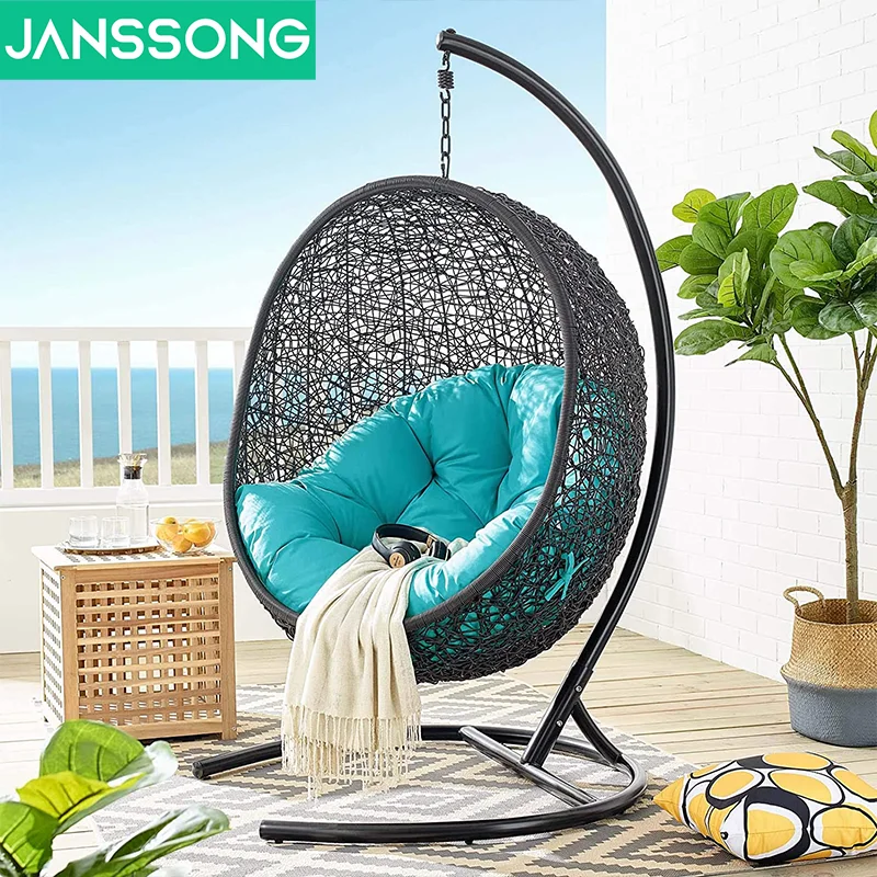 Modern Rattan Hanging Egg Chair With Stand Patio Swings Rocking Basket Hammock Chair Balcony Courtyard Garden Outdoor Furniture