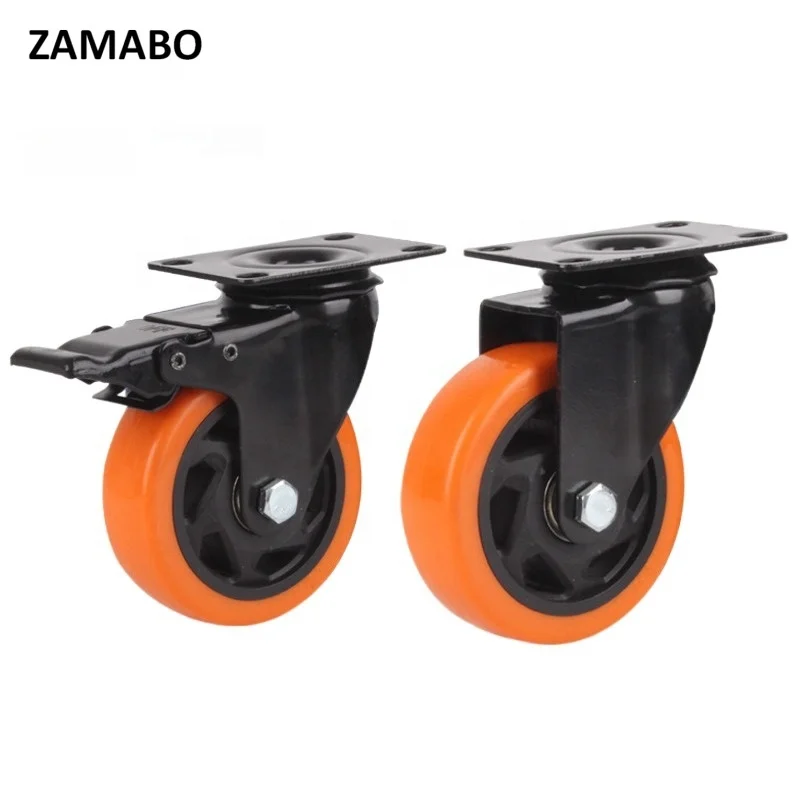 Modern Orange Industrial Wheel With Brake PVC Mute Roller TV Shelf Swivel Wheel Office Furniture Computer Chair Caster Wheel