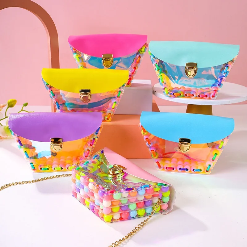 Wholesale girls jelly coin purse handmade DIY beaded material beading toy kit for girls shoulder bag