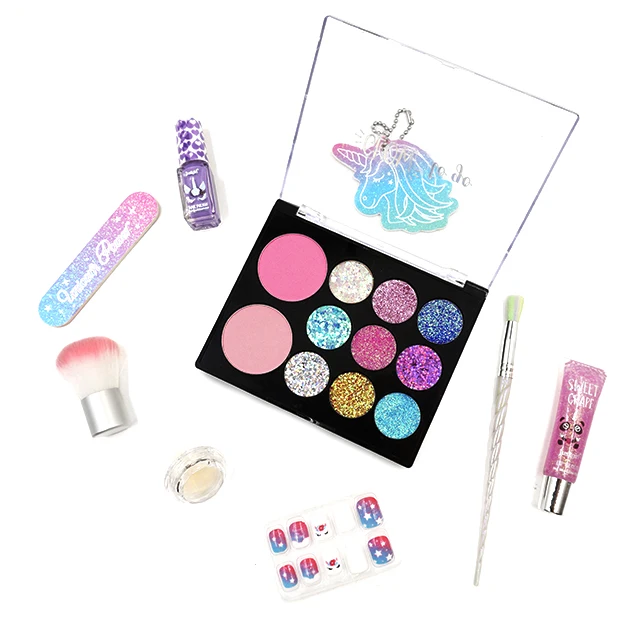 Furry and cute teenager children cosmetics real makeup glitter makeup bag set