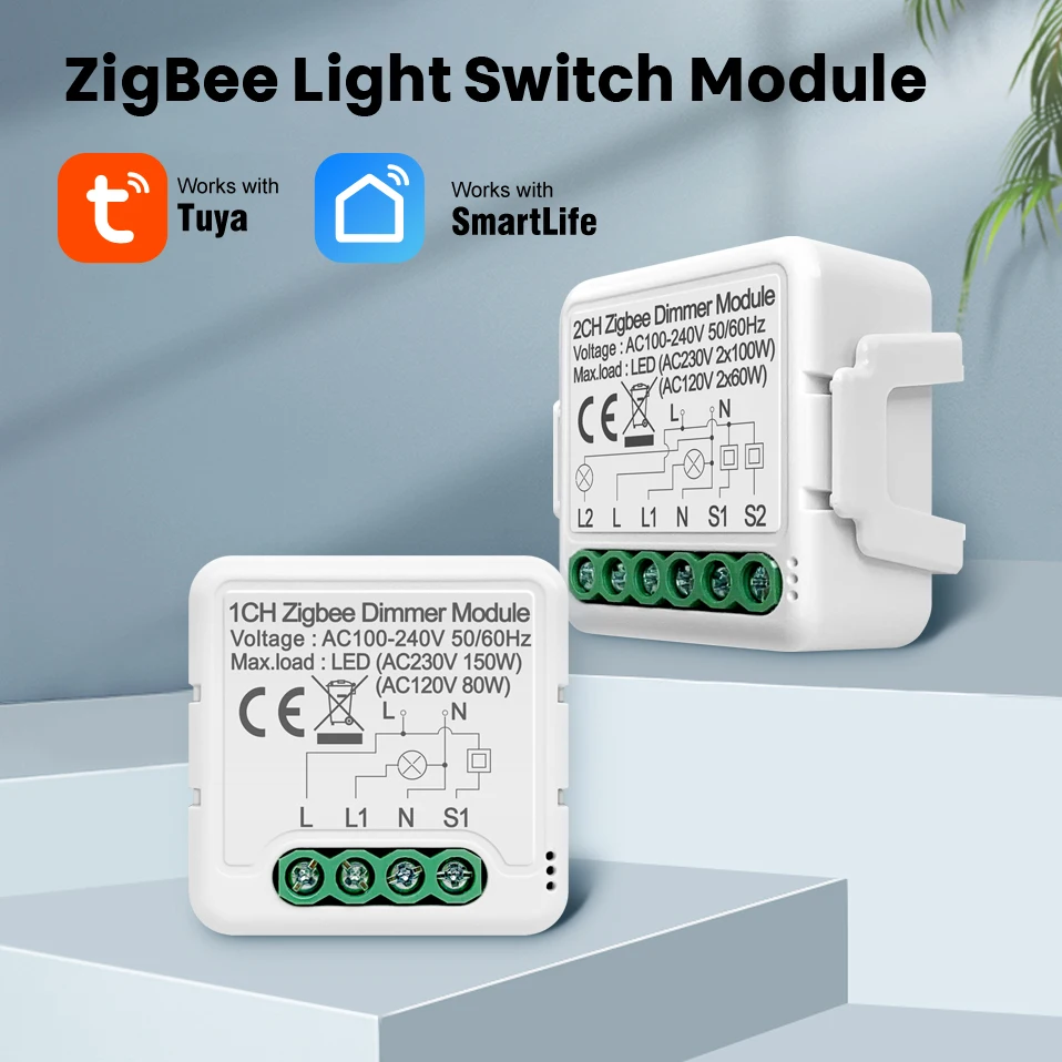 Google Assistant Alexa Tuya Zigbee 3.0 Dimmer Smart Switch Module Controller 2 Way Remote Control Smart Light Switch Relay