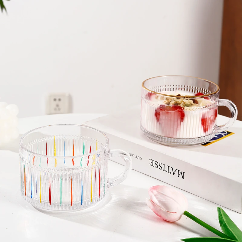 ZC Niche design sense ins large bore relief glass mug retro high appearance level glass iced coffee cup breakfast milk cup