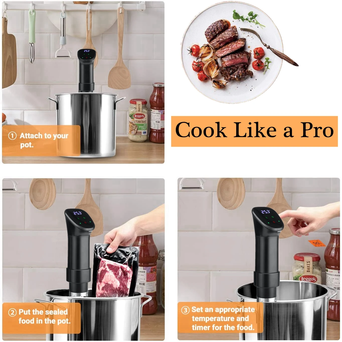 IPX7 Waterproof 1800W LCD Touch Sous Vide Cooker Accurate Cooking Machine Sturdy Immersion Circulator Vacuum Slow Cooker Heater